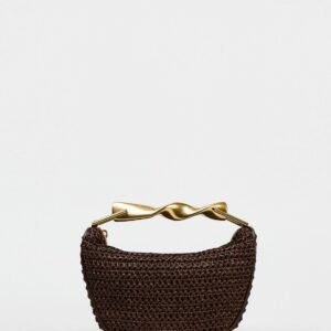 Sac demi-lune tressé avec anse dorée