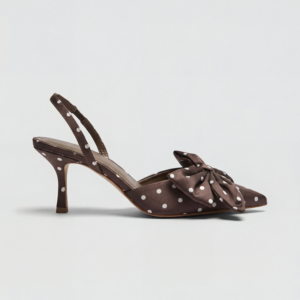 Escarpins satin à pois avec nœud